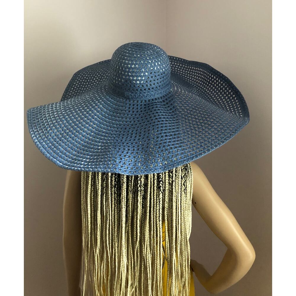Over sized shapeable straw hat-Blue - Picture 2 of 2